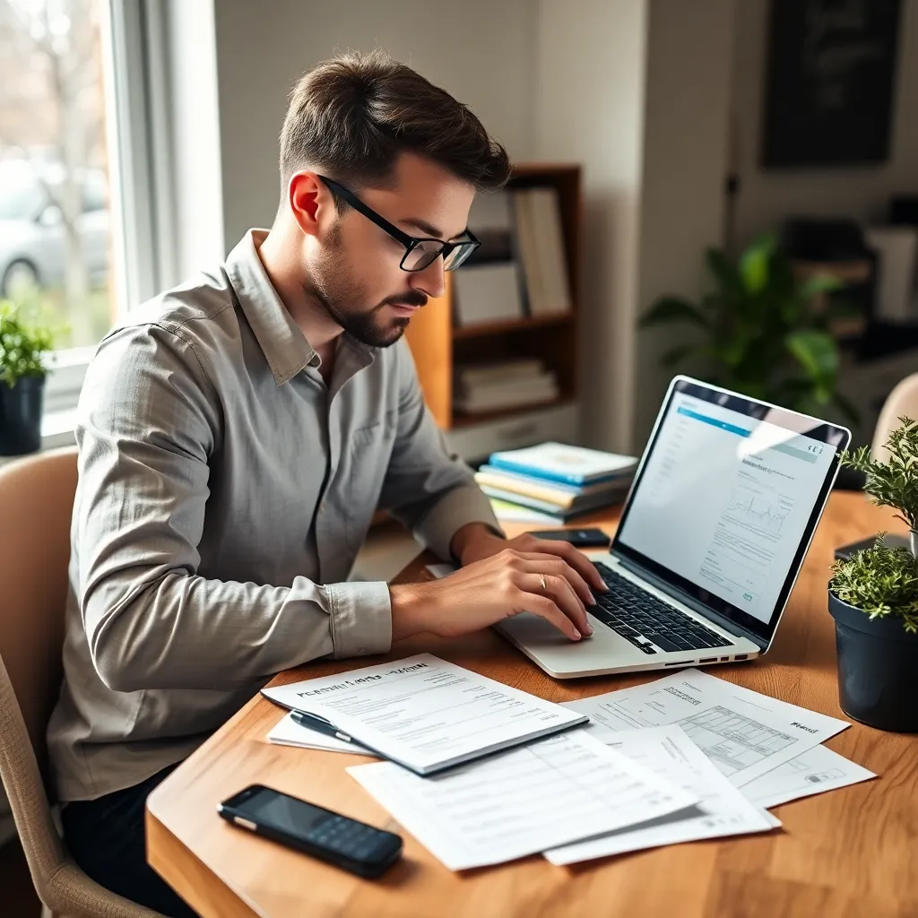 ZZP'er die administratie doet op laptop met bonnetjes en facturen