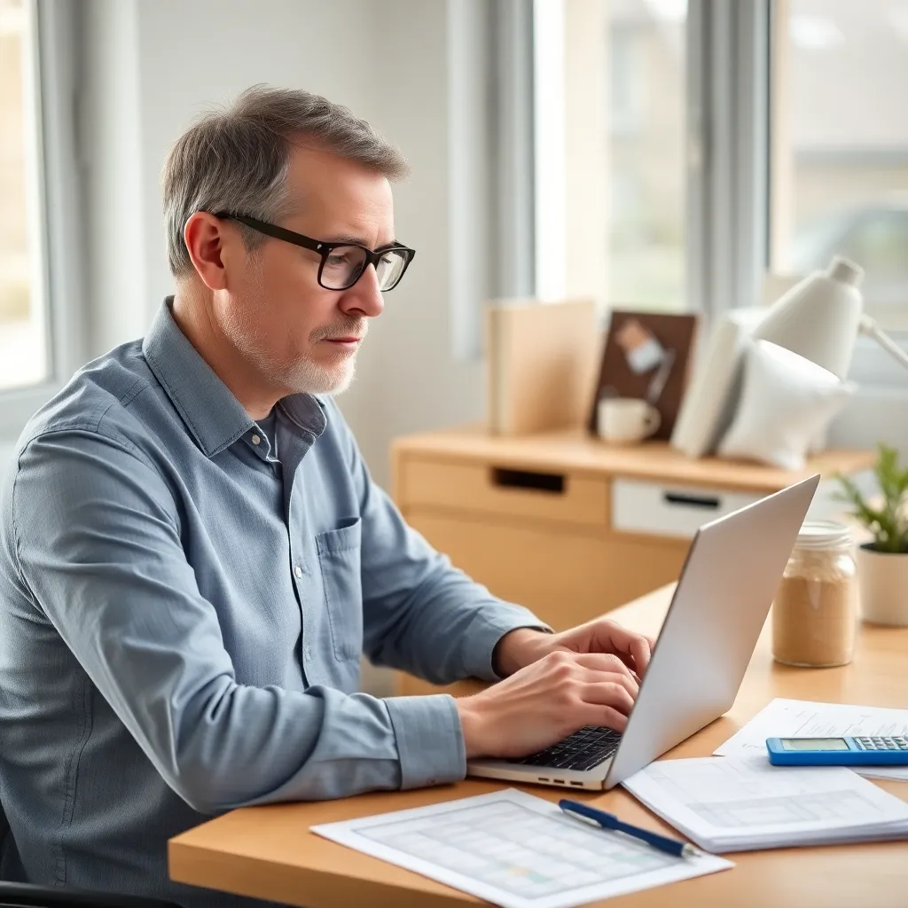 Man implementeert 50/30/20 budget op zijn laptop