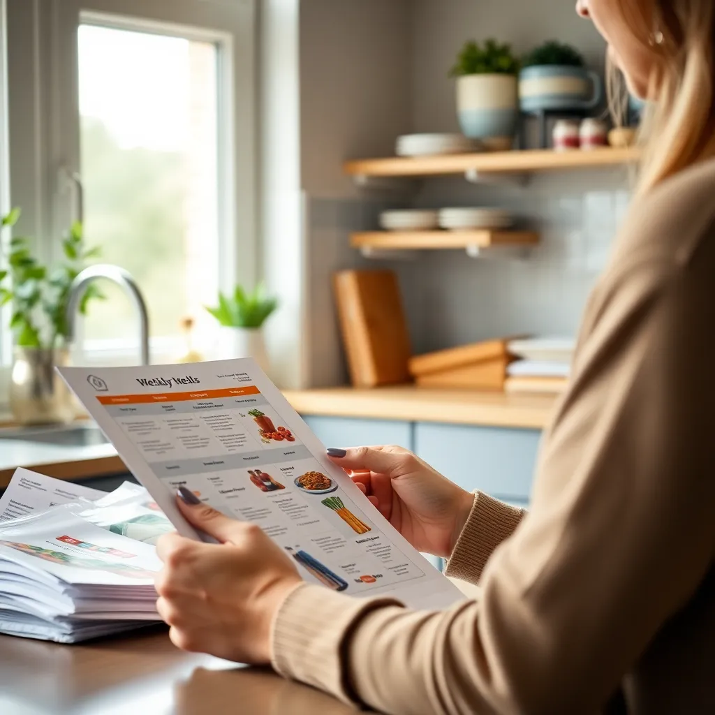 Persoon plant maaltijden voor de week met boodschappenlijst