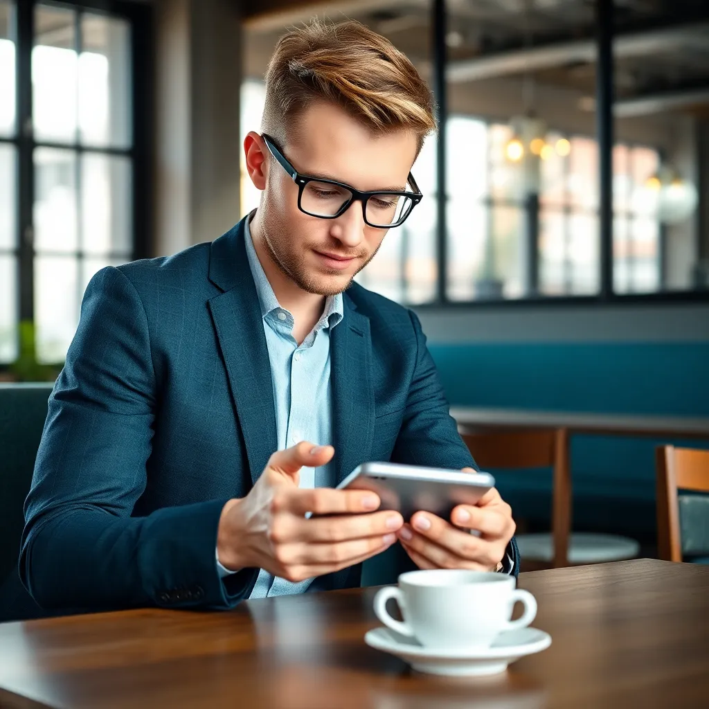 Jonge professional bekijkt beleggingsapp op smartphone